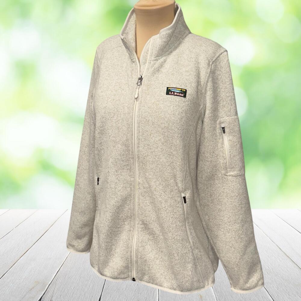 LL BEAN Sweater Fleece Jacket Full Zip Better Sweater Stand Collar Zip Pockets L